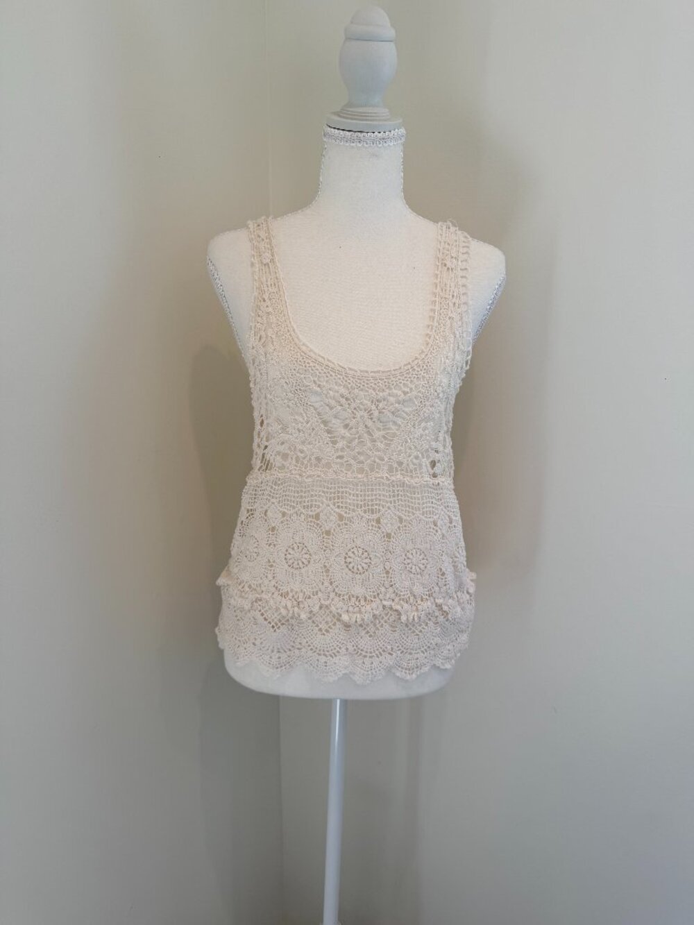 Daytrip 100% Cotton Crotched Boho Cottagecore White Top Size M